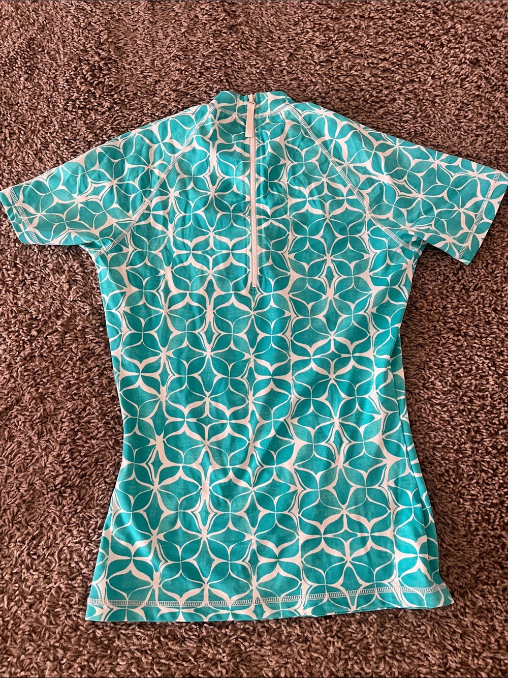 Women’s Teal Geometric Short-Sleeve Swim Top Rash guard